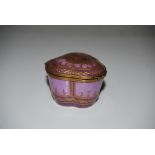 A SEVRES GILT METAL MOUNTED PURPLE GROUND PORCELAIN TREFOIL SHAPED BOX AND COVER