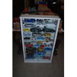 A COLLECTION OF ASSORTED MODEL CARS CONTAINED WITHIN WHITE DISPLAY CABINET AND EIGHT BOXES,