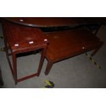 A 20TH CENTURY CHINESE HARDWOOD COFFEE TABLE TOGETHER WITH A CHINESE HARDWOOD OCCASIONAL TABLE ON