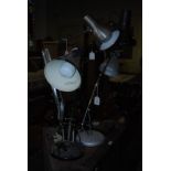 FOUR MODERN ANGLEPOISE BALANCED ARMED DESK LAMPS, TWO IN SILVER FINISH, TWO IN BLACK FINISH, ONE