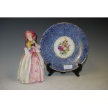 ROYAL DOULTON FIGURE JUNE HN1641 TOGETHER WITH A ROYAL DOULTON BLUE, WHITE AND FLORAL DECORATED
