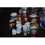 A COLLECTION OF ROYAL DOULTON MINIATURE CHARACTER JUGS TOGETHER WITH MINIATURE FIGURES