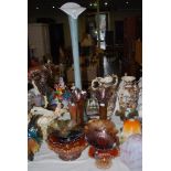 A COLLECTION OF CARNIVAL AND LUSTRE GLASS INCLUDING COMPORTS, DISHES AND VASES TOGETHER WITH A