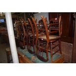SET OF FIVE BOBBIN TURNED SIDE CHAIRS WITH WOVEN CANE WORK SEATS TOGETHER WITH ANOTHER SIMILAR