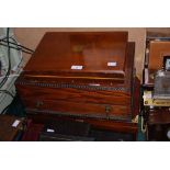 FOUR WOODEN BOXES INCLUDING AN EARLY 20TH CENTURY MAHOGANY FLATWARE BOX, A SMALLER EARLY 20TH