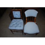 A 19TH CENTURY WALNUT AND EBONISED AESTHETIC MOVEMENT BEDROOM CHAIR WITH BUTTON DOWN UPHOLSTERED