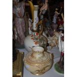 TWO PIECES OF ROYAL WORCESTER IVORY BLUSH WARE INCLUDING A LIDDED POT POURRI BOWL DECORATED WITH