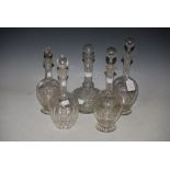 A PAIR OF LATE 19TH /EARLY 20TH CENTURY DECANTERS AND STOPPERS WITH ETCHED FLEUR DE LYS DETAIL