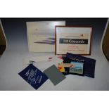 BRITISH AIRWAYS CONCORDE MEMORABILIA TO INCLUDE SLIPPERS IN ORIGINAL PACKET, LUGGAGE LABEL, EYE