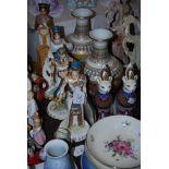 A COLLECTION OF EGYPTIAN STYLE CERAMICS INCLUDING A PAIR OF ROYAL CROWN DERBY ROYAL CATS, A PAIR