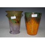 TWO MONART GLASS VASES, DAMAGES