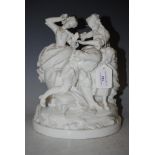 A DRESDEN PORCELAIN BLANC - DE CHINE FIGURE GROUP OF MALE AND TWO FEMALES