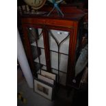 AN EARLY 20TH CENTURY MAHOGANY SATINWOOD BANDED ASTRAGAL GLAZED DISPLAY CABINET, THE GALLERY AND