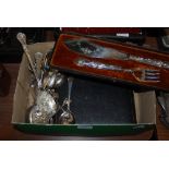 TWO CASED SETS OF SILVER PLATED CUTLERY TOGETHER WITH AN ASSORTMENT OF SILVER PLATED FLATWARE.