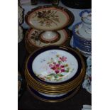 TWO SETS OF HAND PAINTED FLORAL DESSERT SERVICES INCLUDING A 20TH CENTURY ENGLISH EXAMPLE WITH
