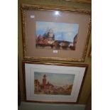 ANDREA VASARI, ITALIAN TOWN SCENE WITH FIGURES BY RIVER BANK, WATERCOLOUR SIGNED, LOWER RIGHT