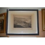 AFTER ARCHIBALD THORBURN STAGS ON THE HILL BLACK AND WHITE PRINT, SIGNED IN PENCIL LOWER LEFT