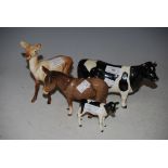 A BESWICK CH.CLAYBURY LEEGWATER FIGURE AND CALF TOGETHER WITH BESWICK DONKEY AND DOE