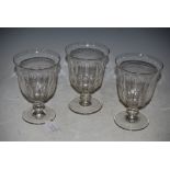 THREE 19TH CENTURY FACET CUT CLEAR GLASS RUMMERS
