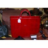 A MULBERRY RED CROCODILE EFFECT PRINTED LEATHER SHOPPER, WITH TWO SHORT HANDLES