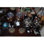 A LARGE COLLECTION OF CLOISONNE WARE INCLUDING FOUR PAIRS OF VASES, A TRINKET BOX, PAIR OF