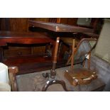 A GEORGIAN AND LATER MAHOGANY SQUARE TOPPED TRIPOD OCCASIONAL TABLE TOGETHER WITH A 19TH CENTURY