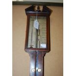 A LATE 18TH / EARLY 19TH CENTURY MAHOGANY STICK BAROMETER WITH BROKEN PEDIMENT, SIGNED SCACHI &
