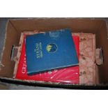 BOXED LOT CONTAINING VINTAGE STRAND STAMP ALBUM, GREAT BRITAIN STAMP ALBUM, ILLUSTRATION OF OMAR