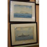 ERIC TUFNELL RN (1888-1979) FORCE H OFF GIBRALTER AND ANOTHER HMS THESUS 1946, TWO WATERCOLOURS BOTH