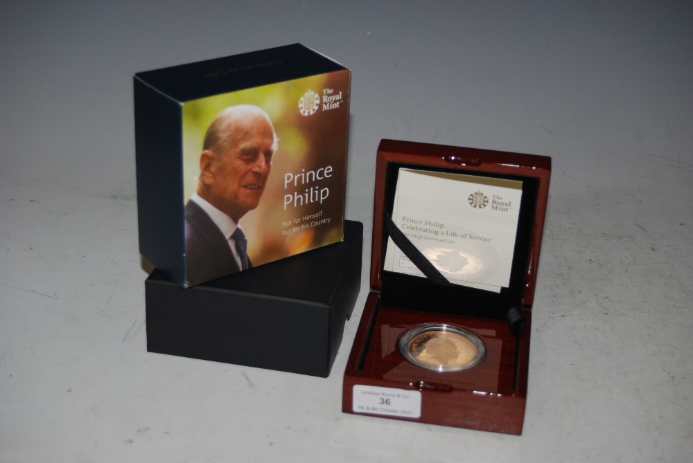 ROYAL MINT LIMITED EDITION 22CT GOLD FIVE POUND PROOF COIN, 2017, PRINCE PHILIP CELEBRATING A LIFE