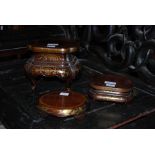 THREE JAPANESE CARVED HARDWOOD AND GILT LACQUER DECORATED STANDS, PROBABLY MEIJI OR TAISHO