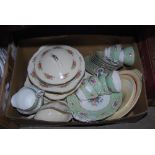 A BOX OF ASSORTED TEAWARES TO INCLUDE QUEEN ANNE GAINSBOROUGH PATTERN FLORAL DECORATED PART TEA SET