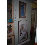 20TH CENTURY CHINESE SCHOOL - FRAMED SCROLL WATERCOLOUR DEPICTING COASTAL SCENE WITH WATERFALL,