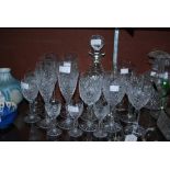COLLECTION OF ASSORTED CUT GLASSWARE, CHAMPAGNE FLUTES, WINE GLASSES, LIQUEUR AND OTHERS, TOGETHER