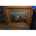 M.J.NESS, CATTLE WATERING, OIL ON CANVAS, SIGNED LOWER RIGHT