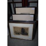 A GROUP OF FIVE EARLY 20TH CENTURY FRAMED ETCHINGS, INCLUDING A FOREST SCENE, TWO LANDSCAPES