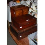 THREE LATE 19TH / EARLY 20TH CENTURY WOODEN BOXES INCLUDING TWO MAHOGANY LETTER BOXES AND A DOUBLE
