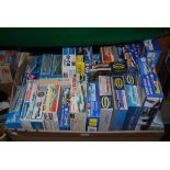 A BOX OF ASSORTED REVEL AND AIRFIX MODEL KITS MAINLY AVIATION THEMED