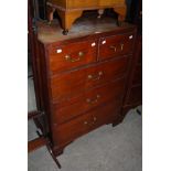 A 19TH CENTURY MAHOGANY CHEST OF TWO SHORT OVER THREE LONG DRAWERS ON BRACKET FEET