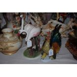 TWO PORCELAIN ANIMAL FIGURES TO INCLUDE A FIGURE OF TWO FLAMINGOS AND A KARLENSVOLKSTEDT PORCELAIN