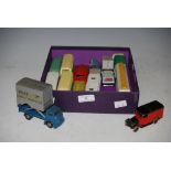 A COLLECTION OF ASSORTED DINKY TOYS TO INCLUDE BLUE BOAC SINGLE DECKER TRANSPORT BUS, TWO CREAM