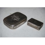 A WHITE METAL ROUNDED RECTANGULAR VESTA HOLDER ENGRAVED WITH INITIALS TOGETHER WITH A 19TH CENTURY
