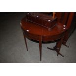 A GEORGE III STYLE REPRODUCTION MAHOGANY DEMI LUNE HALL TABLE