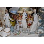 FIVE LLADRO PORCELAIN FIGURE GROUPS, COMPRISING TWO NURSES, A DOCTOR, GIRL WITH PIG AND BUNNY