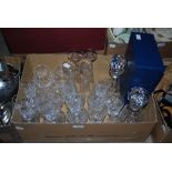 A BOX OF ASSORTED GLASSWARE