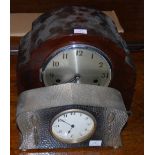 Two 20th century mantel clocks, including a mahogany mantel clock with silver dial and Arabic
