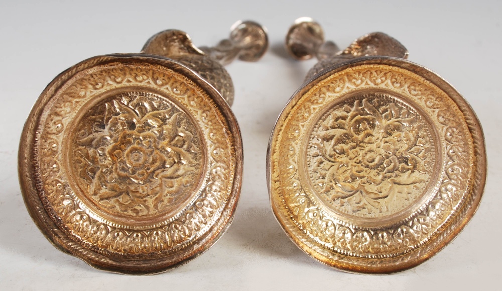 A pair of 19th century Indian silver rosewater sprinklers, modelled as cranes supporting - Image 4 of 5