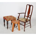 Early 20th century Art Nouveau style mahogany carver dining chair, the back and splat with boxwood