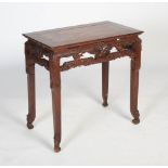 A Chinese carved darkwood altar / rectangular table, Qing Dynasty, the rectangular top over carved