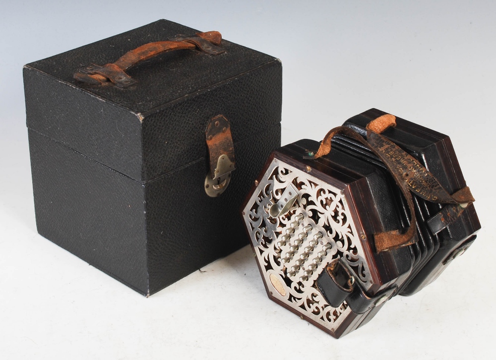 An early 20th century rosewood and nickel plated 48 key concertina, Charles Wheatstone & Co.,